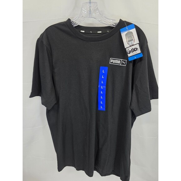 PUMA Black  Embroidery Logo Crew Neck Short Sleeve T-Shirt Mens Size L NWT - Picture 1 of 7